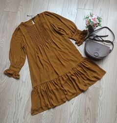 Вільна гірчична сукня з воланом, S-M