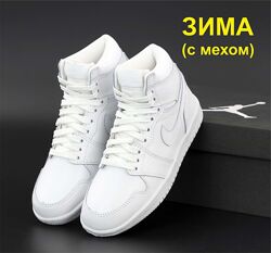 Зимние кроссовки ботинки Nike Jordan 1 Retro. С МЕХОМ. White. Найк Джордан