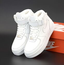 Зимние мужские кроссовки ботинки Nike Air Force. Унисекс. White. С МЕХОМ.