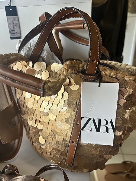 Сумка Zara с пайетками и соломой