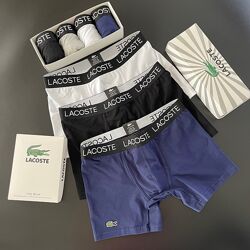 Набор 4 шт. Мужские трусы боксеры удлиненные Lacoste. Труси боксери Lacoste