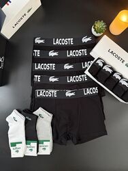 Набор 5 шт. Мужские трусы боксеры Lacoste black 3D Турция. Боксери Lacoste.