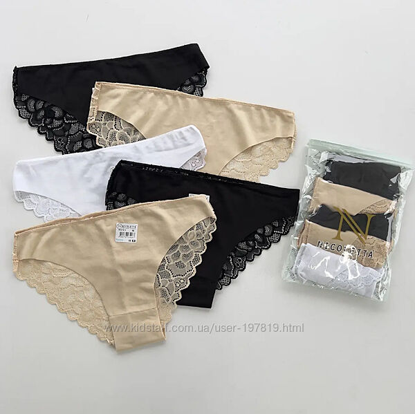 Набор 5 шт. Женские однотонные трусы с кружевом М-5XL ТМ Nicoletta. Турция.