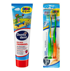 Набір для дітей. Зубна паста та зубні щітки Dontodent Kids / Junior. 