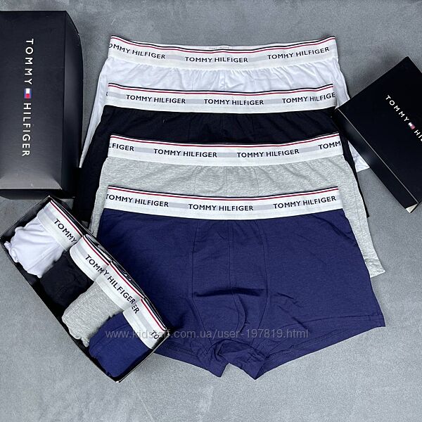 Набор 4 шт. Мужские трусы боксеры Tommy Hilfiger. Труси боксери Tommy.