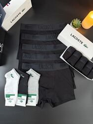 Набор 5 шт. Мужские трусы боксеры Lacoste black 3D Турция. Боксери Lacoste.