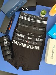 Набор 5 шт. Мужские трусы боксеры микс total black - Calvin, Lacoste, Tommy