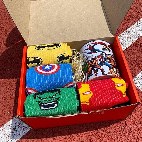 Набор 8 пар. Носки чашка с супергероями Подарунковий бокс кружка шкарпетки.