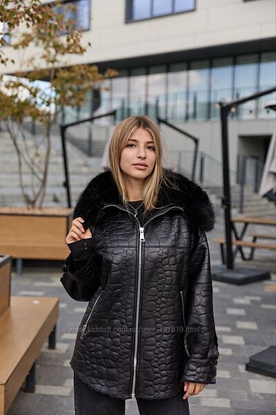 Екодублянка з екохутром з капюшоном відмінної якості ТМ Mila Nova.