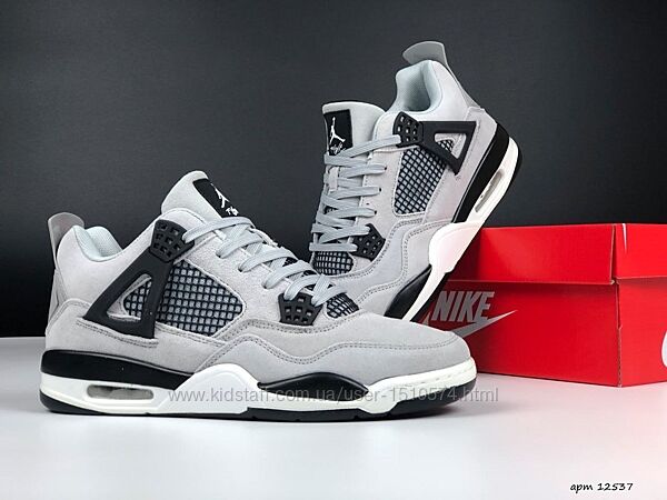 р.41-46 Кроссовки Nike Air Jordan 4 Retro серо/черные Артикул KS 12537