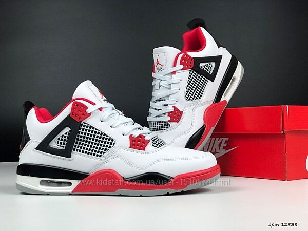 р.43-46 Кроссовки Nike Air Jordan 4 Retro бело/красные Артикул KS 12538 