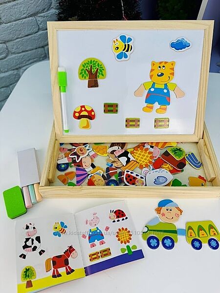 Деревянный-двусторонний чемоданчик с магнитами в виде мольберта Артикул1903