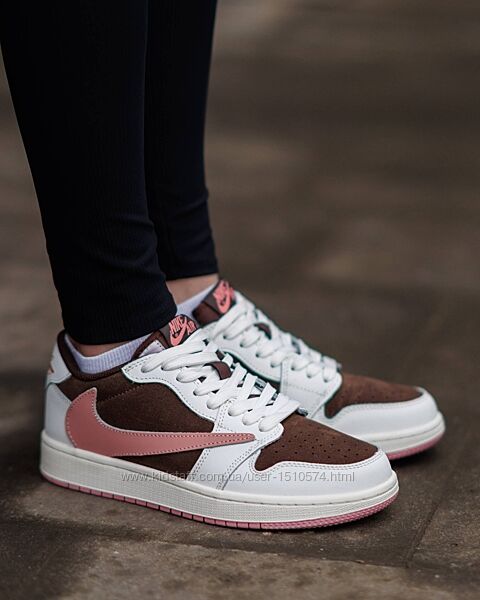 р.36-41 Кроссовки Nike Air Jordan 1 Low Travis Scott White Brown Pink NK356