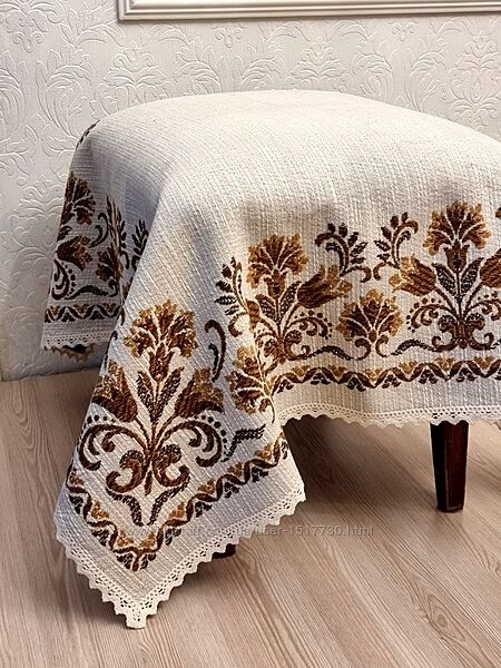 Скатертина вінтажна вишивка льон