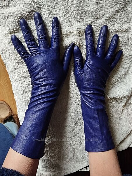 Перчатки натуральные кожаные длинные фиолетовые