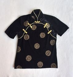 Блузка ципао китайська оксамит золото, довжина 56 см.