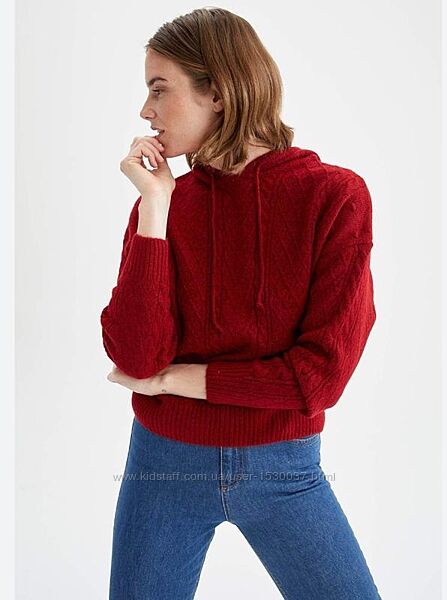 Темно червона кофта светр худі оверсайз defacto
