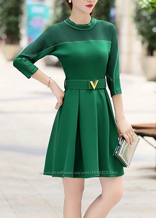 Платье очаровательное зелёное с поясом р. 46-48