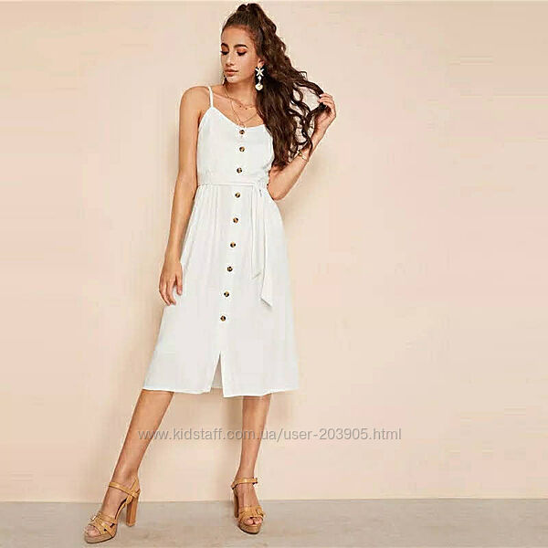 Легкий білий сарафан міді на бретелях із ґудзиками віскоза