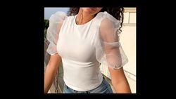 Шикарна трикотажна блуза з рукавчиками із органзи Asos