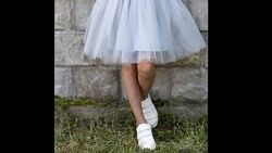 Шикарна пишна ніжно-голуба фатінова спідниця з сріблястим мерехтінням H&M