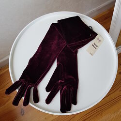 Велюровые бордовые перчатки