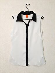 Кофточка блузка белая без рукавов отделка чёрная планка воротник р46