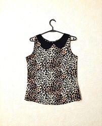 Кофточка блузка летняя женская чёрная бежевая леопардовая вискоза р44