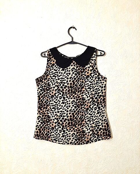 Кофточка блузка летняя женская чёрная бежевая леопардовая вискоза р44