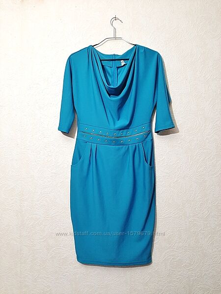 Платье женское голубое трикотажное горловина качели внутренние карманы р48