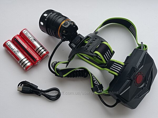 Мегапотужний налобний ліхтар ЗУ Type-C, 3x18650, zoom, power bank