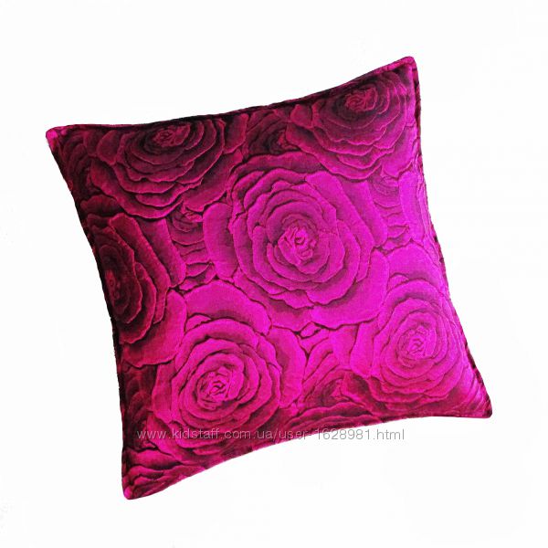 Подушка диванная 3D жаккард розы металлик розовый 35х35 холлофайбер подарок