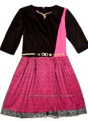 Красивое платье чёрное малиновое трикотаж юбка с сеткой мини р44 р46