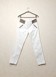 Штаны белые брюки коричневая отделка летние женские S-M 30L Spring Fashion