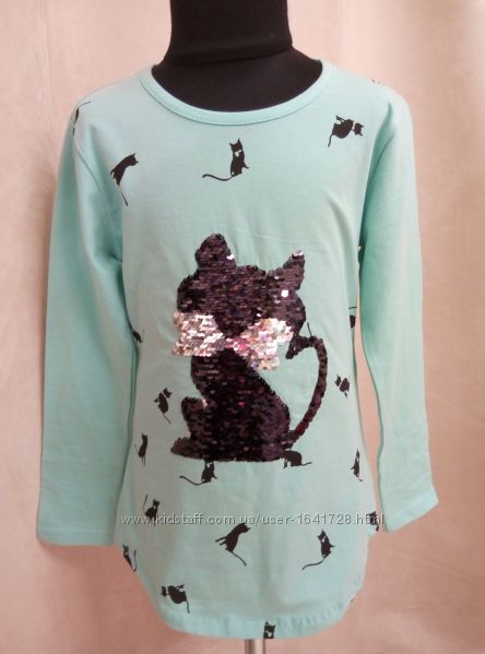 Тунички на девочек с паетками меняющими цвет перевёртышами с котиком кот