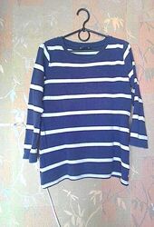 Отличная синяя в белую полоску футболка в рубчик,48-50/XL, от F&F