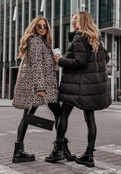 Куртка подовжена Двохстороння зимова 42-44, 46-48, 50-52 Чорний Лео,