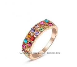 Позолоченное кольцо с цветными кристаллами код 741