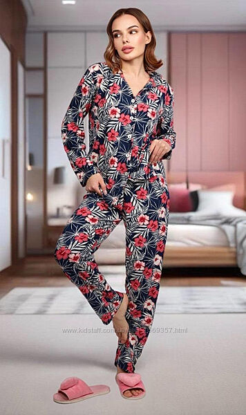 Пижама женская синяя кофта и штаны П1037