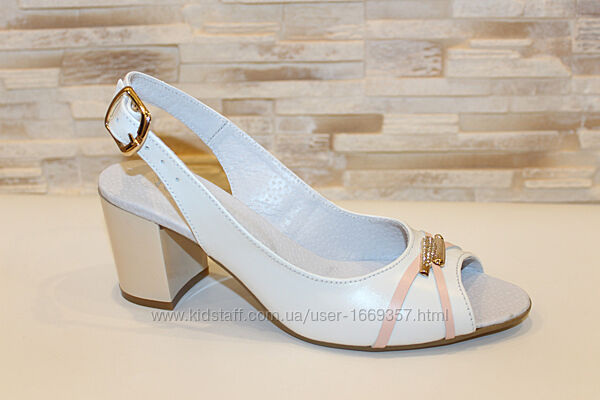  Босоніжки жіночі білі на стійкому каблуці натуральна шкіра Б1085