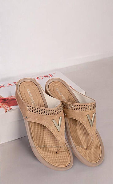 Вєтнамки жіночі бежеві на танкетці Б1703