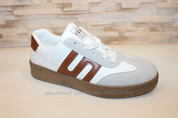 Кеди жіночі білі з сірими вставками Т1918