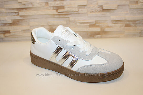  Кеди жіночі білі з сірими вставками Т1919