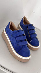 Кросівки жіночі замшеві сині на липучках Т1944