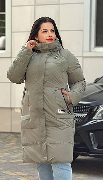 Куртка жіноча зимова оливкова подовжена П974