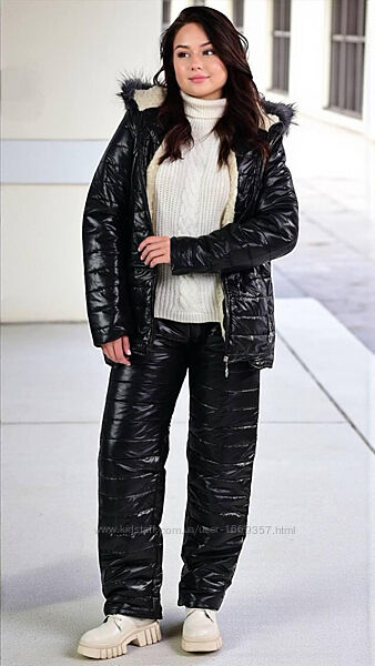 Костюм жіночий зимовий чорний куртка і штани П1080