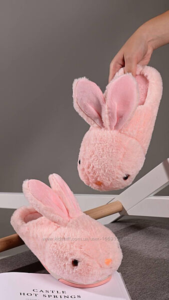 Жіночі рожеві капці зі штучного хутра у вигляді кролика Тп165