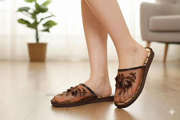Хатні капці жіночі коричневі код Тп41
