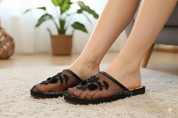 Хатні капці жіночі кімнатні чорні код Тп37