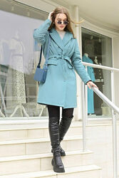  Пальто жіноче демісезонне бірюзове П861